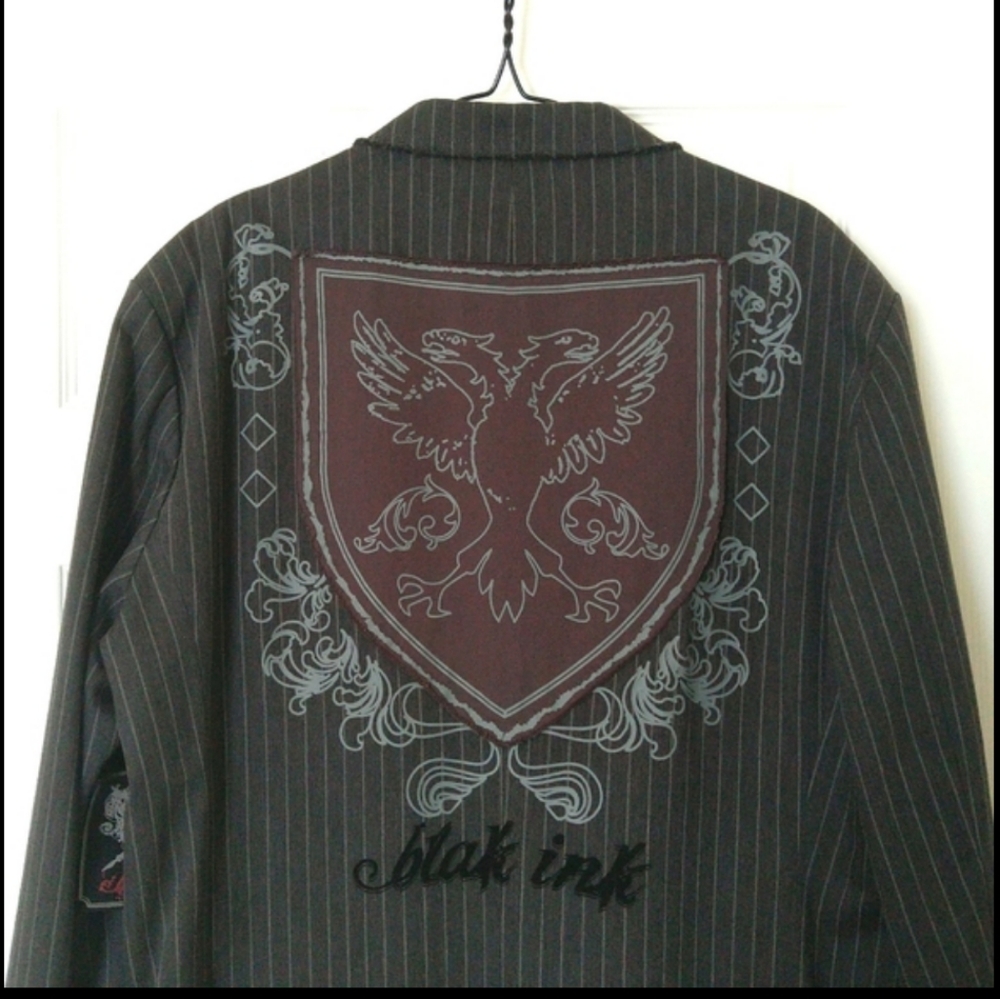 Vtg Black ink men's black striped two button jacket Blazer Sz large 100% cotton